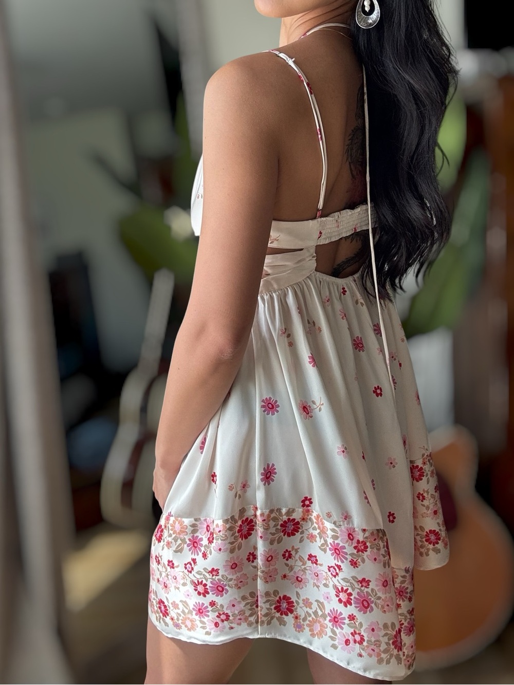Free People Cream Mini Dress with Pink Floral Border - Picture 4 of 6